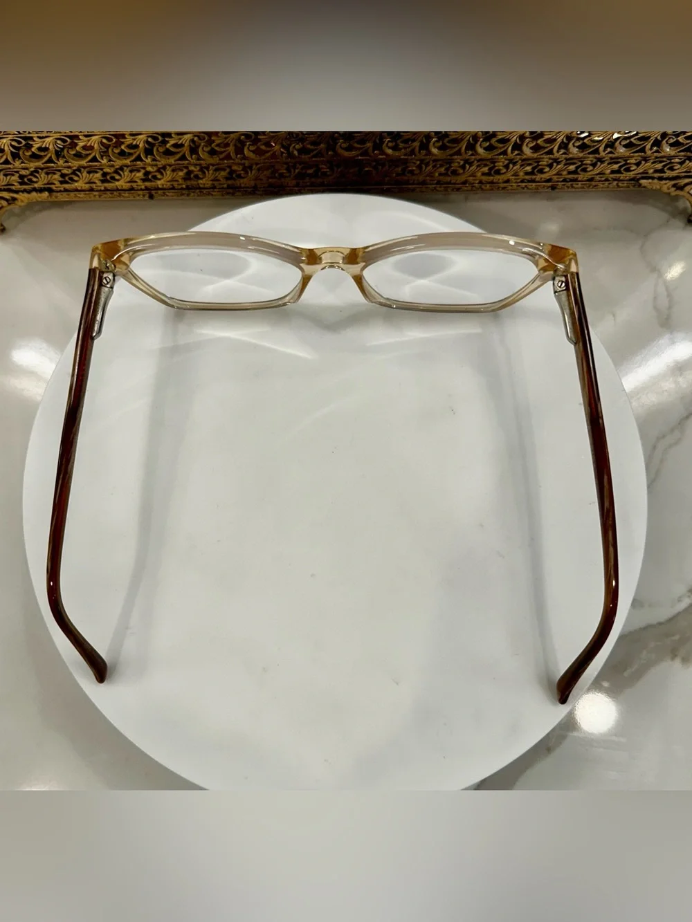 Via Spiga Dulcina Cat-Eye Champagne/Beige Crystal Rx Eyeglass Frames - VGUC